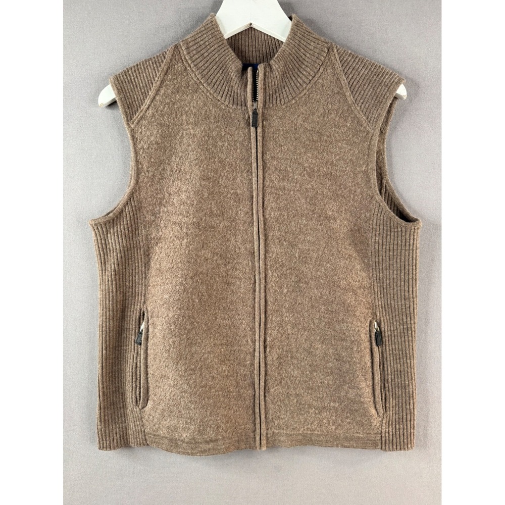 Charter Club Boiled Wool Vest Womens L Tan Neutral Mock Neck NEW Old Money Layer